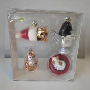 Tiny Trimmings CATS Mini Glass Ornaments Department 56 Set Of 4